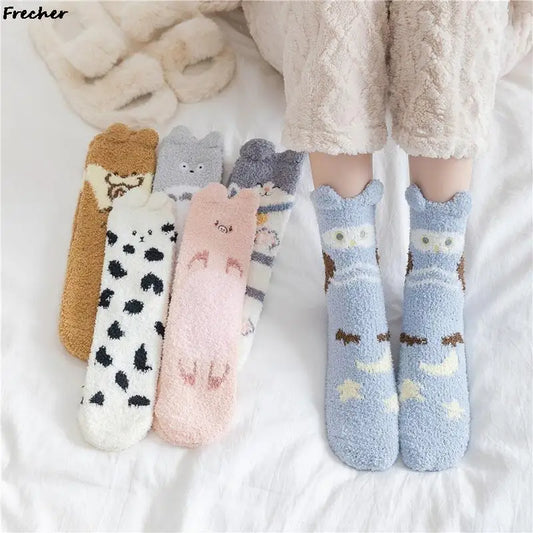 Super Cute Cat Funny Socks Party Coral Fleece Sokken Winter Warm Floor Footwear Sleeping Short Sock for Women Men Animal 2022