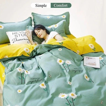 New Fashion Print Queen Size Bedding Set King Size Daisy Printed  Duvet Cover Set with Flat Sheets Cozy Durable Bedding Sets