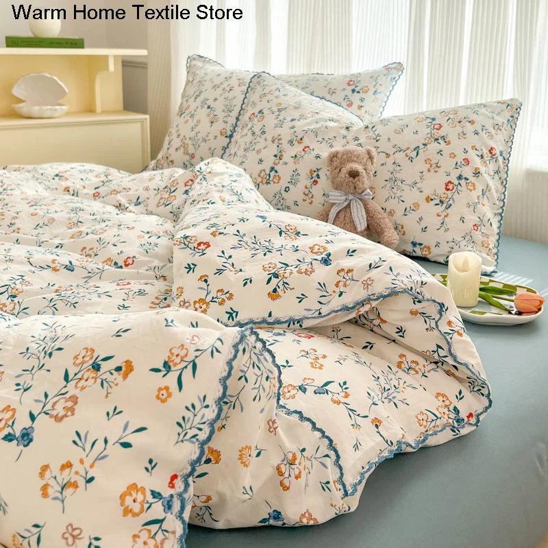 Fresh Botanical Floral Bedding Set for Kids and Adults, Leaves, Flower Duvet Cover, Pillowcases, Soft Washed Cotton, Home Textil