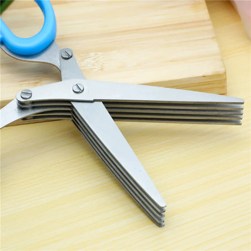 Steel 5 Layers Blade Herb Scissors Multifunctional Kitchen Knives Sushi Shredded Scallion Cut Herb Spices Scissors Cooking Tools