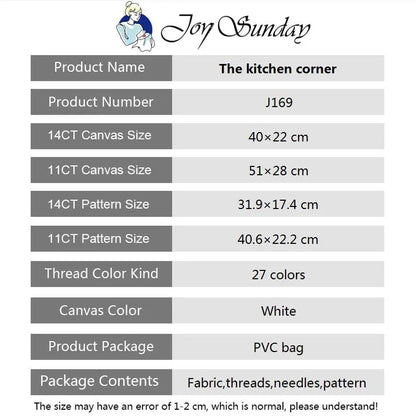 Joy Sunday The Kitchen Corner Printed Counted Stitching 11CT 14CT DIY Cross Stitch Kit For Embroidery Home Wal Decor Needlework