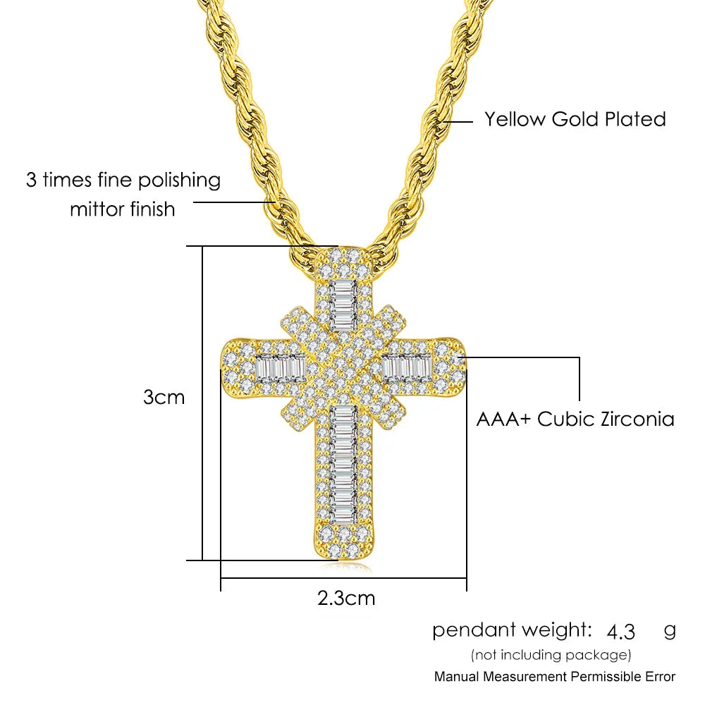 Iced Out Pendants Cross Necklaces for Women Hip Hop Gold Color Zircon Neck Chain Streetwear Hippie Jewelry Christmas Gift OHP142