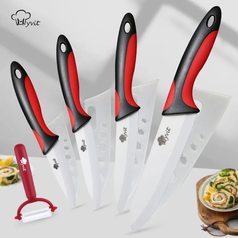 Kitchen Knife Set Ceramic Knives Paring Utility Slicing Chef 3 4 5 inch White Zirconia Blade Fruit Vegetable Knife Tools Cutter