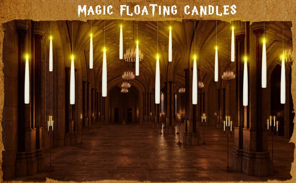 12/10 PCS LED Floating Candles with Magic Wand Flameless Flying Candle Flickering Burning Candles for Wedding Holiday Decoration