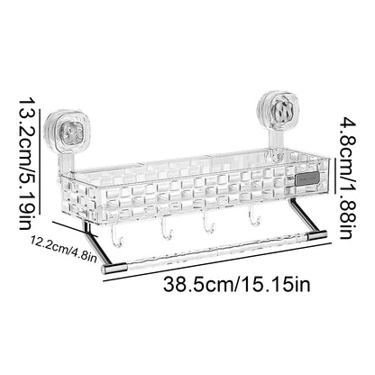 Suction Cup Storage Rack Rectangle Organizer Shelf No Drilling Bathroom Shower Organizer Holder For Countertop Kitchen Bathroom