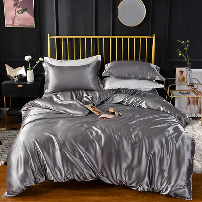 High End Home Emulation Silk Satin Bedding Set Luxury Single Double Duvet Cover Set High Quality King Queen Size Bedding Sets