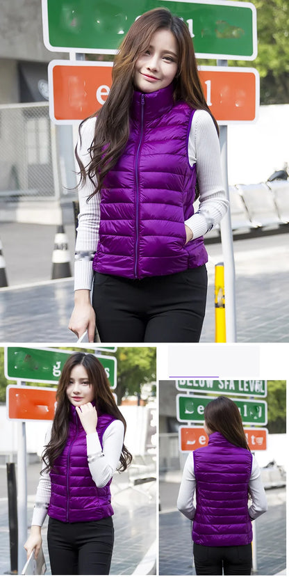 New Women Sleeveless Women Slim Ultra Light Down Jacket Girl Portable Lightweight Vests Windproof Warm Waistcoat