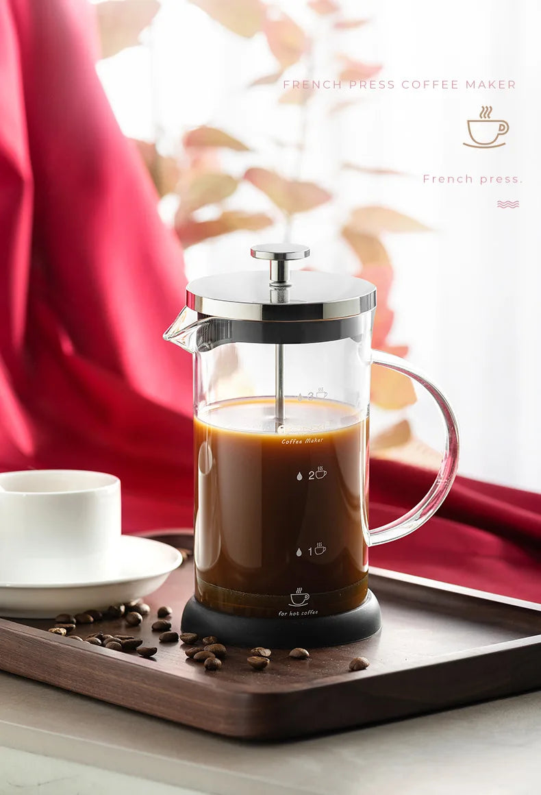 GIANXI French Press Pot Household Hand Made Coffee Powder Filter Coffee Pot Glass Heat Resistant Coffee Maker With Filter