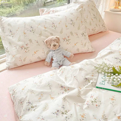 Ins Pink Flowers Bedding Set Fashion Flat Sheet Duvet Cover No Filling Pillowcase Twin Full Queen Nordic Boy Girl Bed Linen