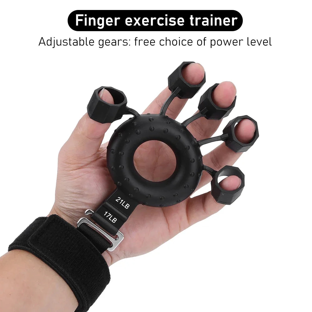 Silicone Adjustable Finger Extensor Exerciser Gripper Finger Strengthener with Wristband Hand Muscle Trainer for Climbing Guitar