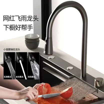 Kitchen sink, stainless steel, large single tank, multifunctional waterfall faucet for the lowest price