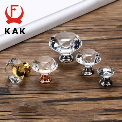 KAK 20-40mm diamant forme conception cristal verre boutons placard tiroir tirer armoires de cuisine porte armoire poignées matériel