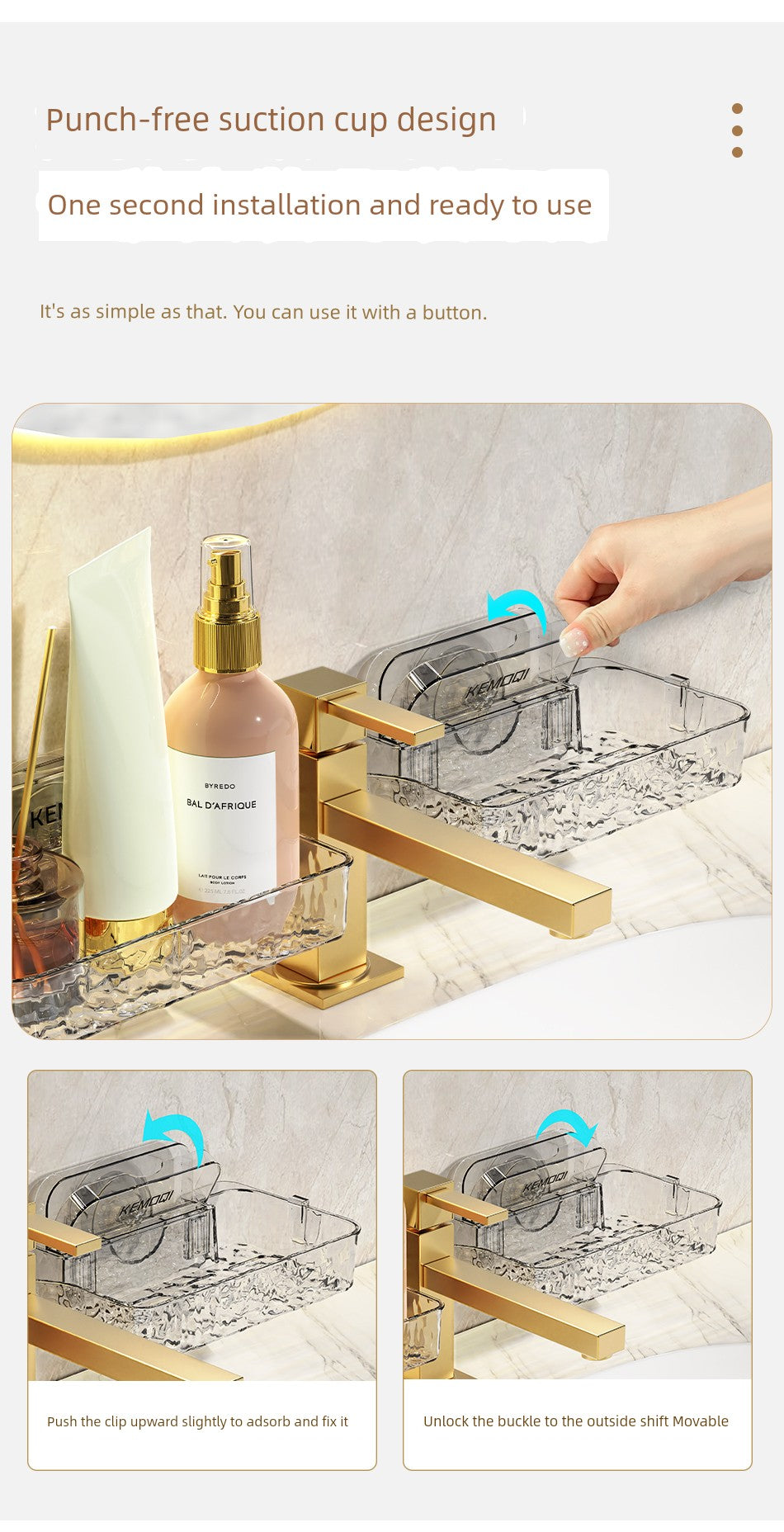 Wall-Mounted Punch-Free Sink Mirror Drain Rack Suction Cup