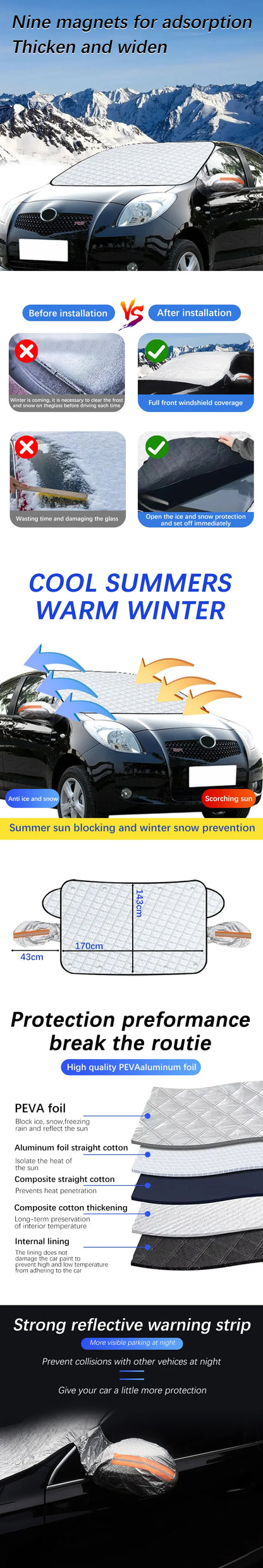 Magnetic Car Windshield Snow Cover Winter Ice-Frost Guard Sun Shade Protector For Toyota Yaris 2014-2022 Exterior Accessories