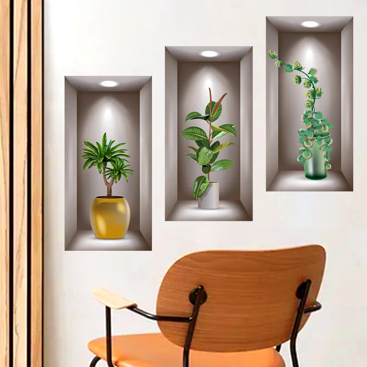 Wall Art Stickers Simulate 3D Three-dimensional Potted Green Plants Flowers Home Decorations Pegatinas De Pared Anime Wallpapers