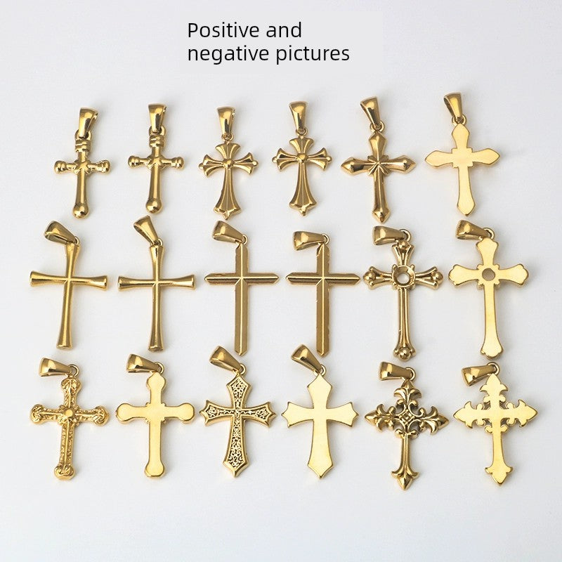 Stainless Steel Minimalist 18K Gold Variety Cross Pendant Bracelet Necklace Accessories Titanium Steel DIY Ornament Accessories