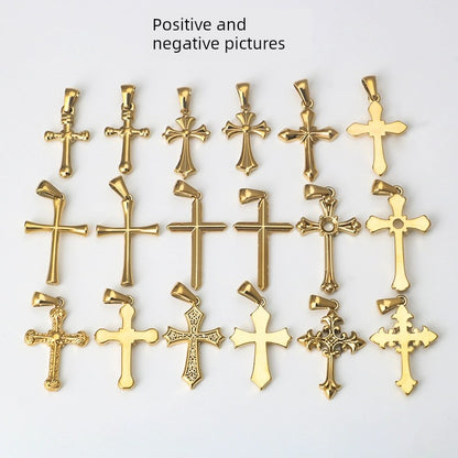 Stainless Steel Minimalist 18K Gold Variety Cross Pendant Bracelet Necklace Accessories Titanium Steel DIY Ornament Accessories