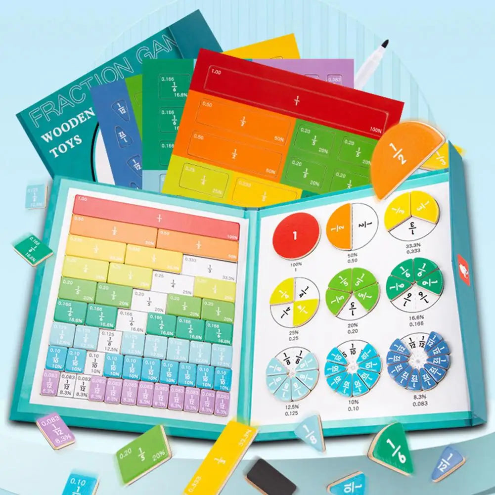Fraction Teaching Tool Educational Math Toy Set Magnetic Fraction Puzzle Tiles for Elementary School Teaching Resources Rainbow