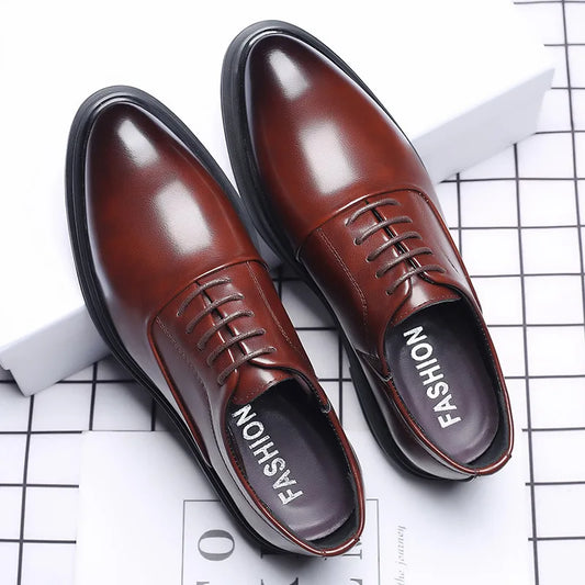 Men's Shoes Casual Leather Male Derby Shoe Black Lace Up Flat with British Style Pointed Business Formal Office Man Footwear