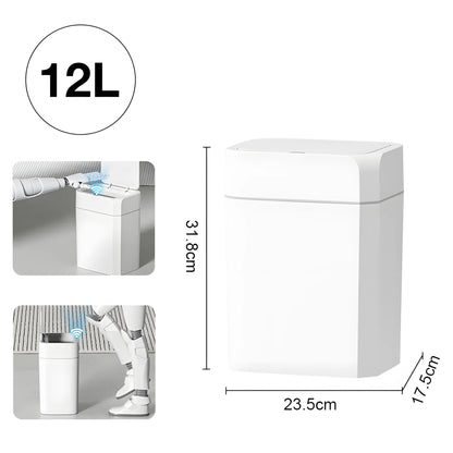 12L+16L Smart Sensor Trash Can Bathroom Anti odor Automatic Trash Bin For Toilet White Electric Wastebasket