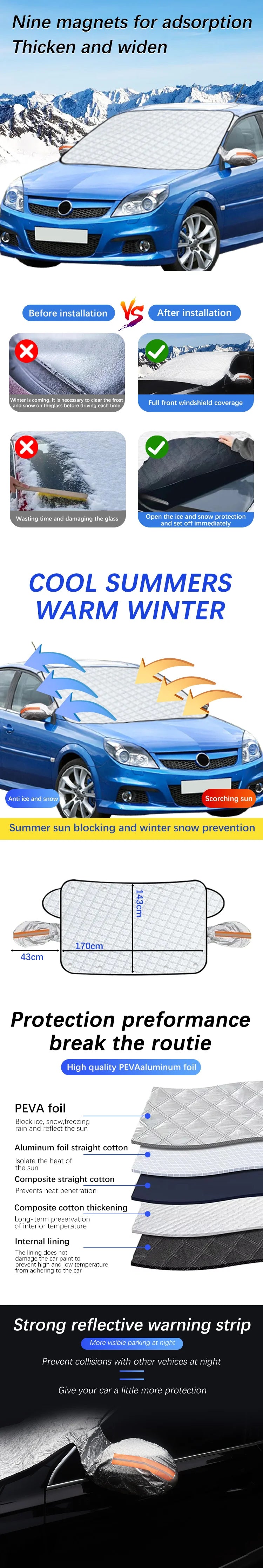 Magnetic Car Windshield Snow Cover Winter Ice-Frost Guard Sun Shade Protector For Opel Vectra 2004-2007 Exterior Accessories