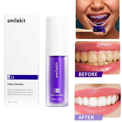 Smile Kit Purple Toothpaste Tooth Withening  Cleansing Mousse Refreshes Breath Smoke Stains Removal Yellow Dental Oral Care 30ml