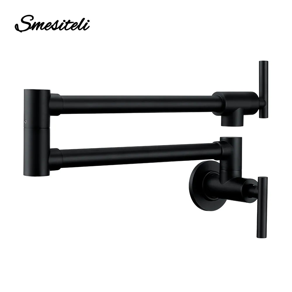 Pot Filler Faucet Matte Black Wall Mounted Kitchen Sink Tap Brushed Nickel with 24" Double Jointed Swinging Spout