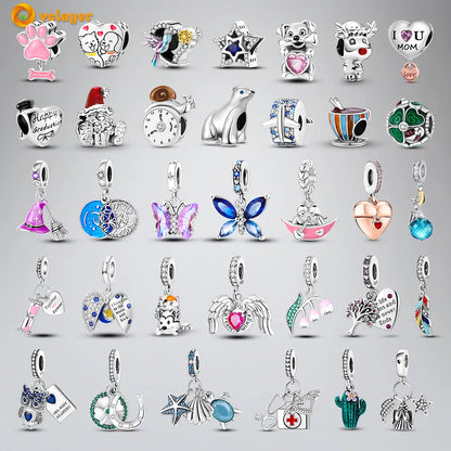 Volayer 925 Sterling Silver Beads Butterfly Magician Love Hourglass Daisy Christmas Doll Charms fit Original Pandora Bracelets