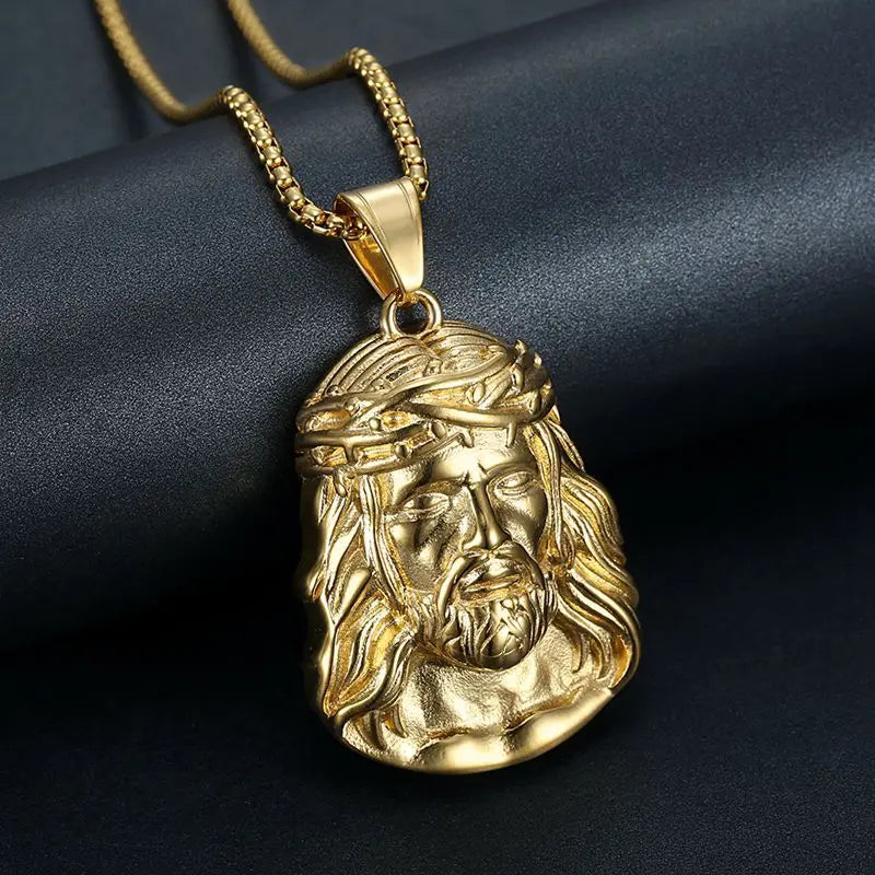 Stainless Steel Titanium Hip Hop God Jesus Human Head Luxury Gold Plated Pendant Collar Chains Necklace for Men Women Jewelry