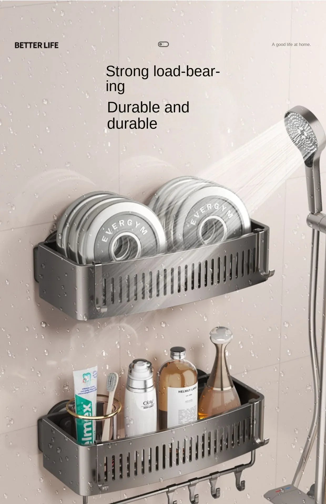 Vacuum Suction Cup Bathroom Shelf Wall Mounted Thickened Aluminum Bathroom Shelves No Drilling Shower Organizer Bathroom Storage