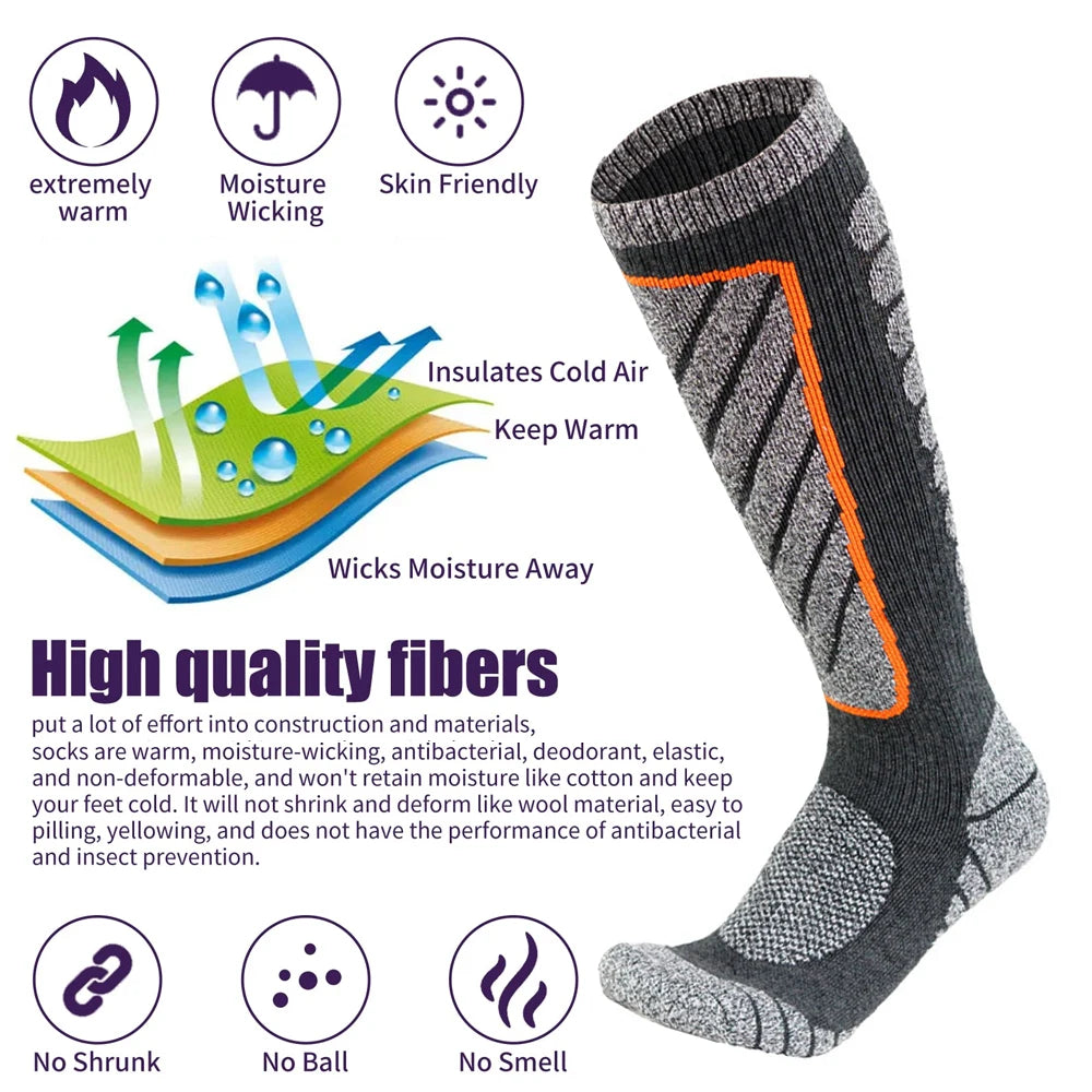 1Pair Ski Socks Merino Wool Thermal Knee High Winter Snowboard Sport Socks Men Women, Hunting