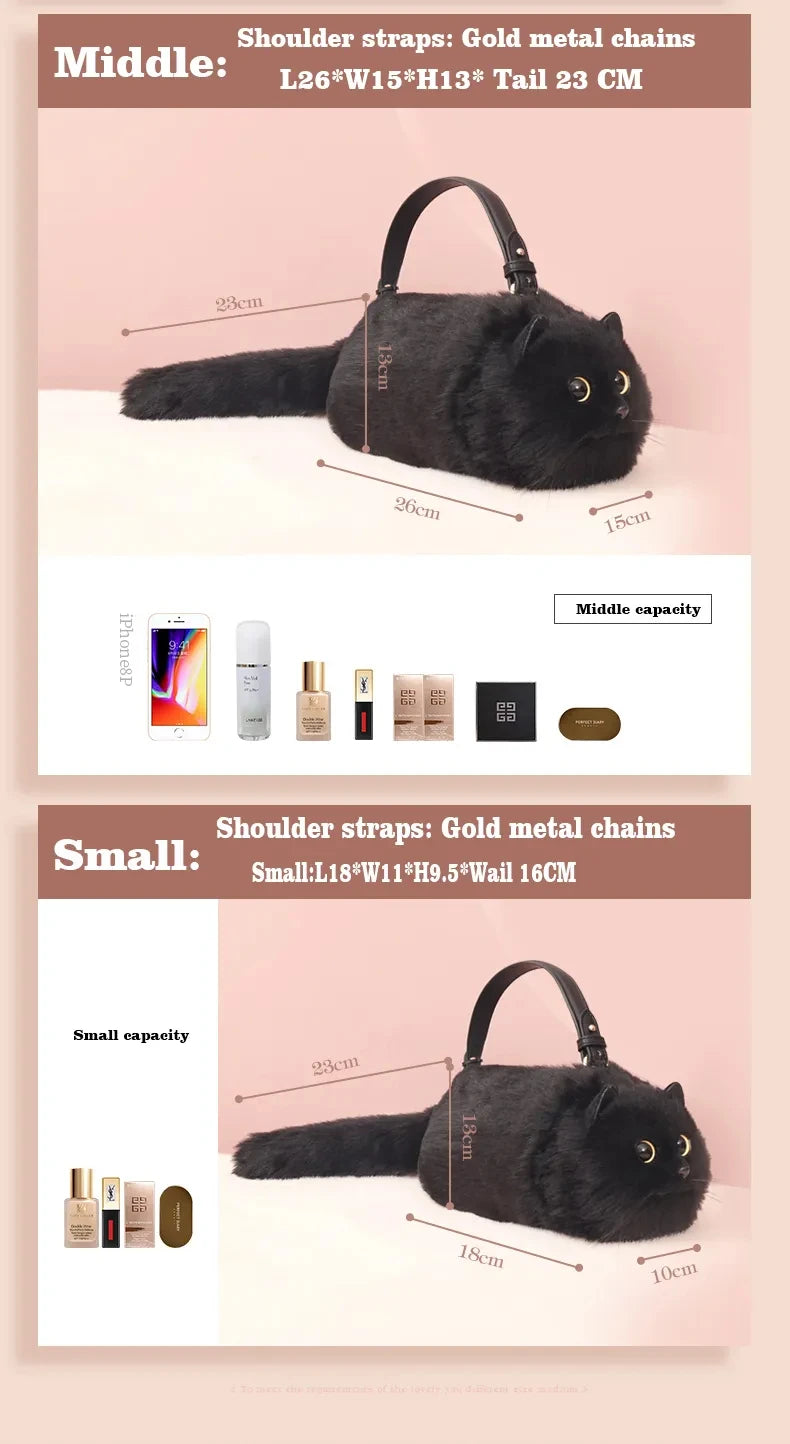 JIAERDI Lolita Plush Cute Cat Bag Women Harajuku Animal Circular Fur Soft Kawaii Hand Bag Female Sweet Cool Black Crossbody Bags