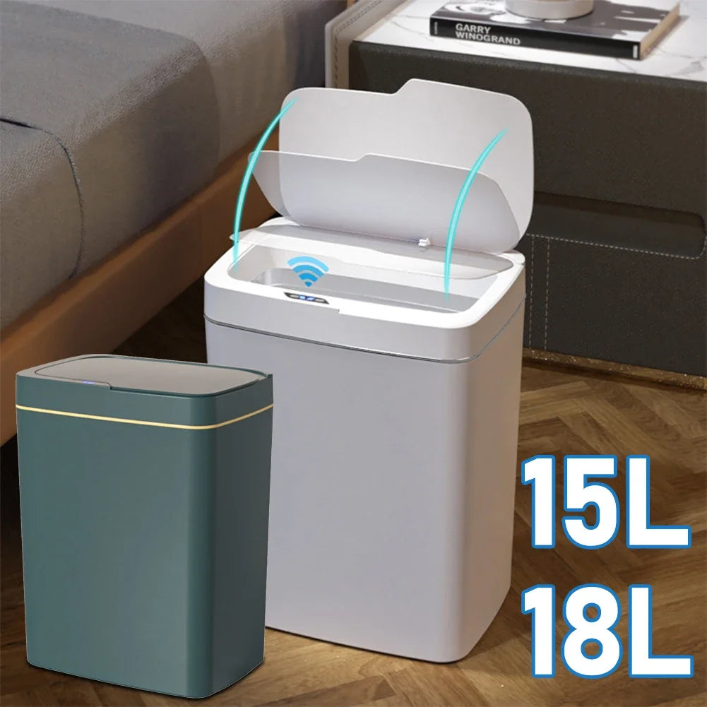 15/18L Smart Sensor Trash Can Waterproof Intelligent Touchless Trash Can Quiet Auto Motion Sensor Rubbish for Kitchen Bathroom