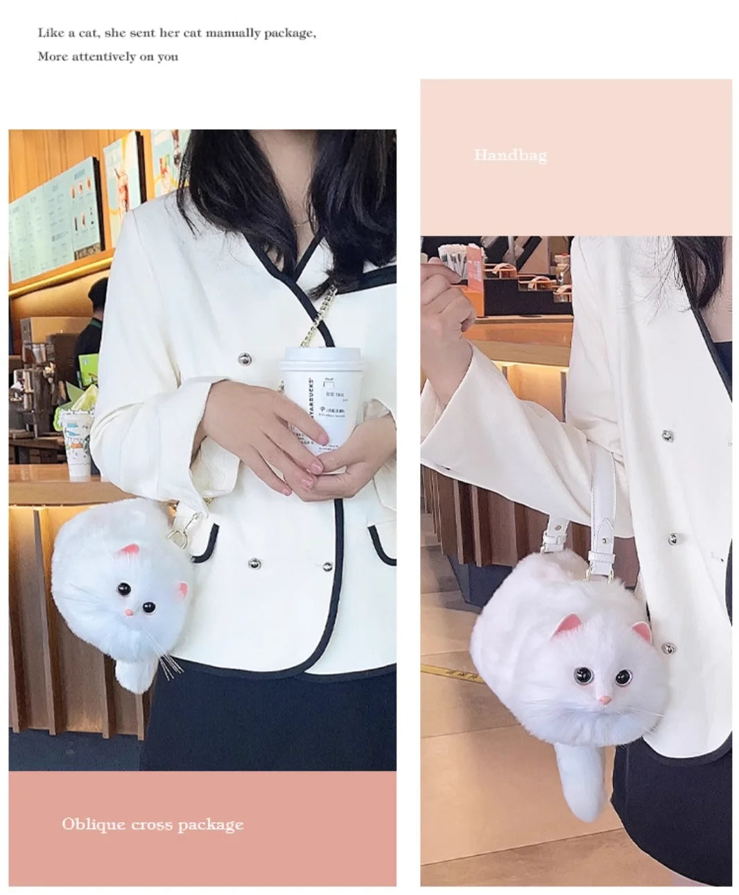 One Shoulder Bag Female Design Small Man Messenger Bag Versatile Hand Made Autumn and Winter Plush Cute Cat Bag