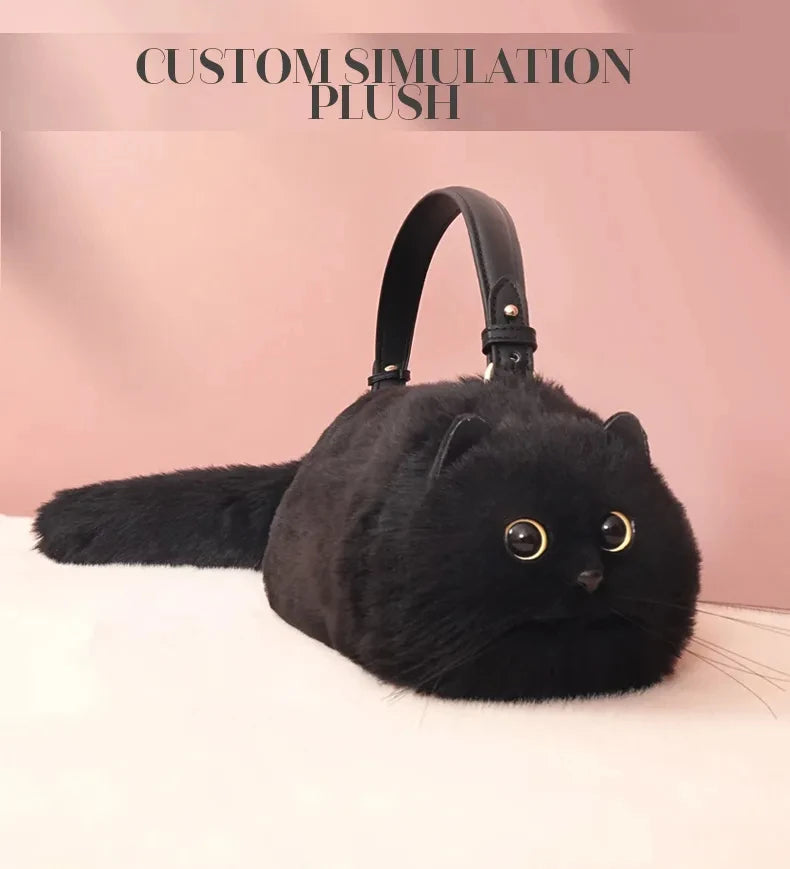 JIAERDI Lolita Plush Cute Cat Bag Women Harajuku Animal Circular Fur Soft Kawaii Hand Bag Female Sweet Cool Black Crossbody Bags