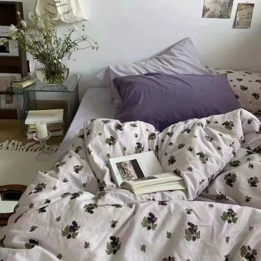 Korean Style Bedding Set Boys Girls Twin Queen Size Duvet Cover Flat Sheet Pillowcase Bed Linens Kids Adult Fashion Home Textile