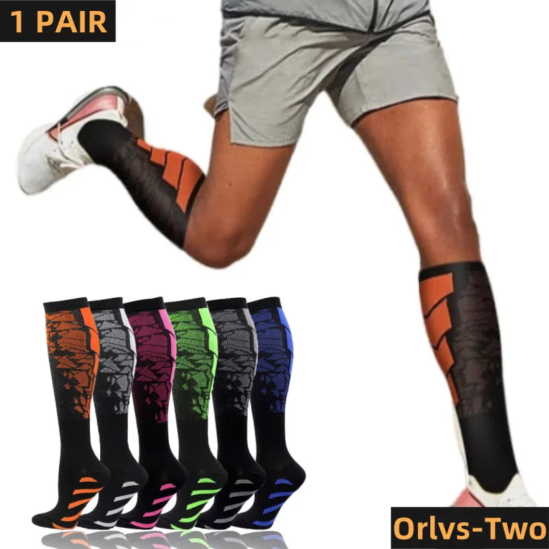 1 Pair Compression Sports Socks for Women and Men - Calf Support Socks for Running Nurses Flight Pregnancy Circulation Athletic