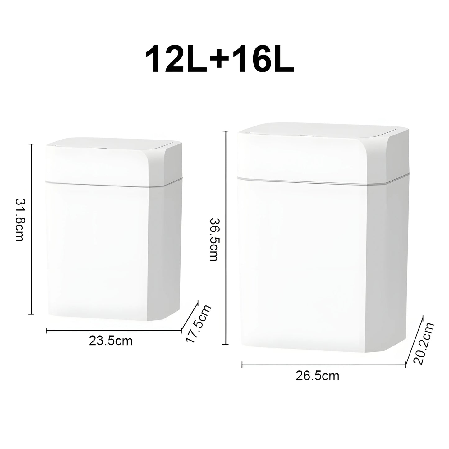 12L+16L Smart Sensor Trash Can Bathroom Anti odor Automatic Trash Bin For Toilet White Electric Wastebasket