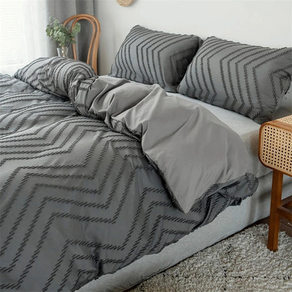 Simple Wave Stripesd Double Duvet Cover Set 220x240 Solid Color King Size Bedding Set Queen Soft Blanket Cover and Pillowcases