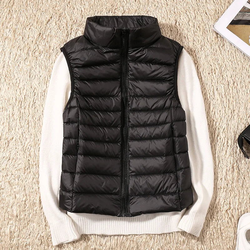 New Women Sleeveless Women Slim Ultra Light Down Jacket Girl Portable Lightweight Vests Windproof Warm Waistcoat