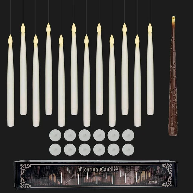 12/10 PCS LED Floating Candles with Magic Wand Flameless Flying Candle Flickering Burning Candles for Wedding Holiday Decoration