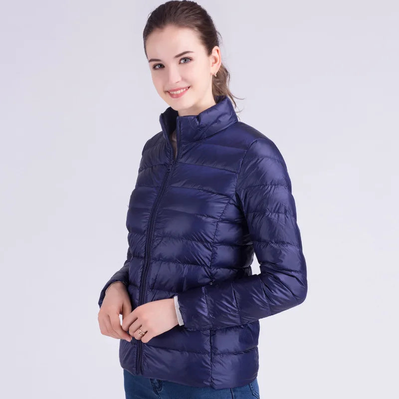 New Autumn Winter Women Ultra Light White Duck Down Jackets Candy Color Slim Short Design Warm Down Coats