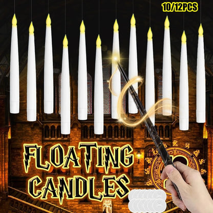 12/10 PCS LED Floating Candles with Magic Wand Flameless Flying Candle Flickering Burning Candles for Wedding Holiday Decoration