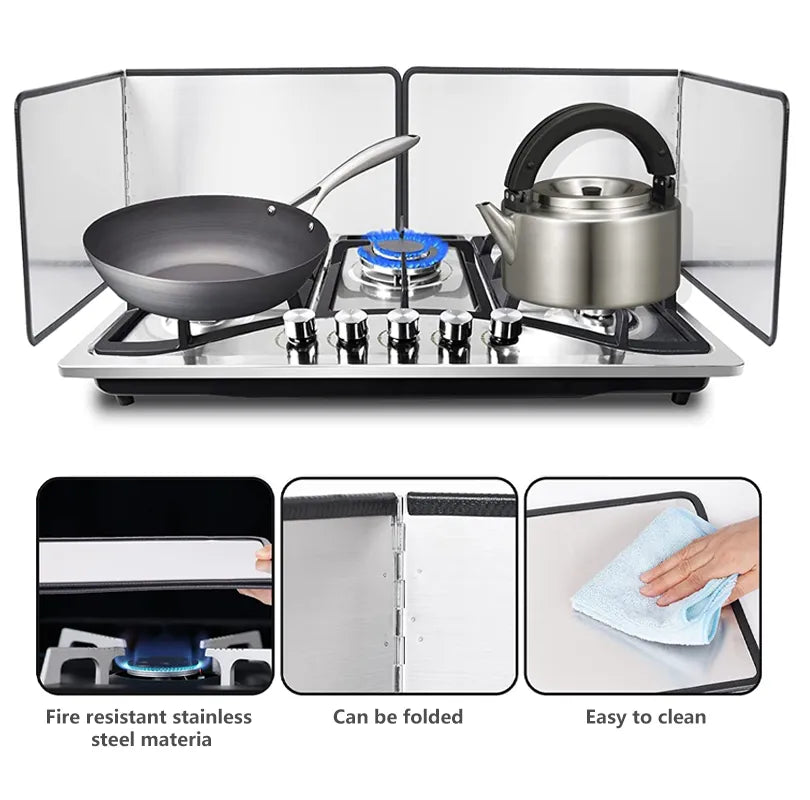 Kitchen Anti Oil Splatter Shield Guard Anti-Splash Block 2-Sided Stainless Steel Splatter Heat Insulation Oil Gas Stove Baffle