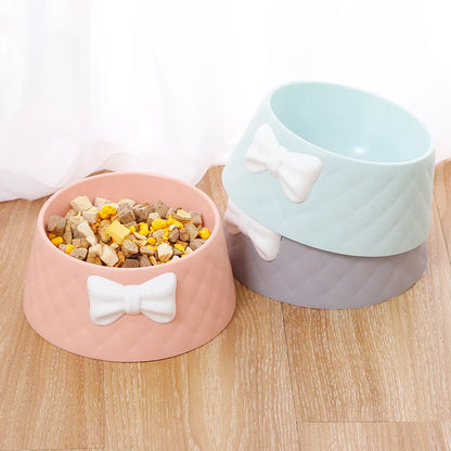 Pet Dog Food Bowls Lovely Bowknot Puppy Feeder Dish Bowl Diamond Pattern Bow Cat Bowl for Water Sweet Princess Pet Feeding Bowls