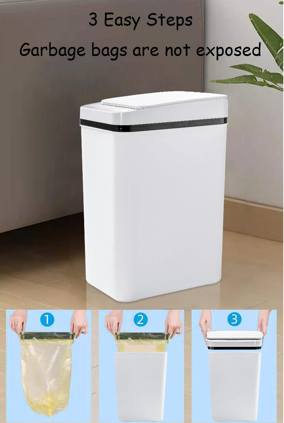 Bathroom Touchless Trash,12L Motion Sensor-Activated Trash Can with Lid,Automatic Kitchen Trash for Office,Living Room,Bedroom