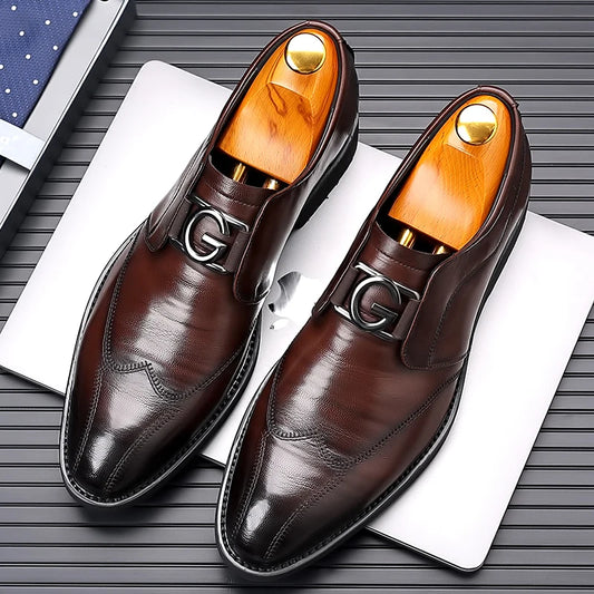 Men Shoes Formal Dress Shoe Sapato Social Masculino Leather Brown Elegant Luxury Suit Shoes  Dropshipping Fashion