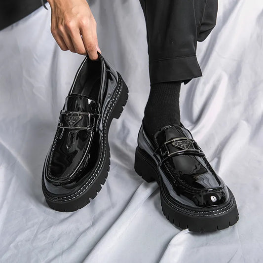 New Oxfords for Men Black Patent Leather Loafers Round Toe Men's Formal Shoes Business Handmade Free Shipping