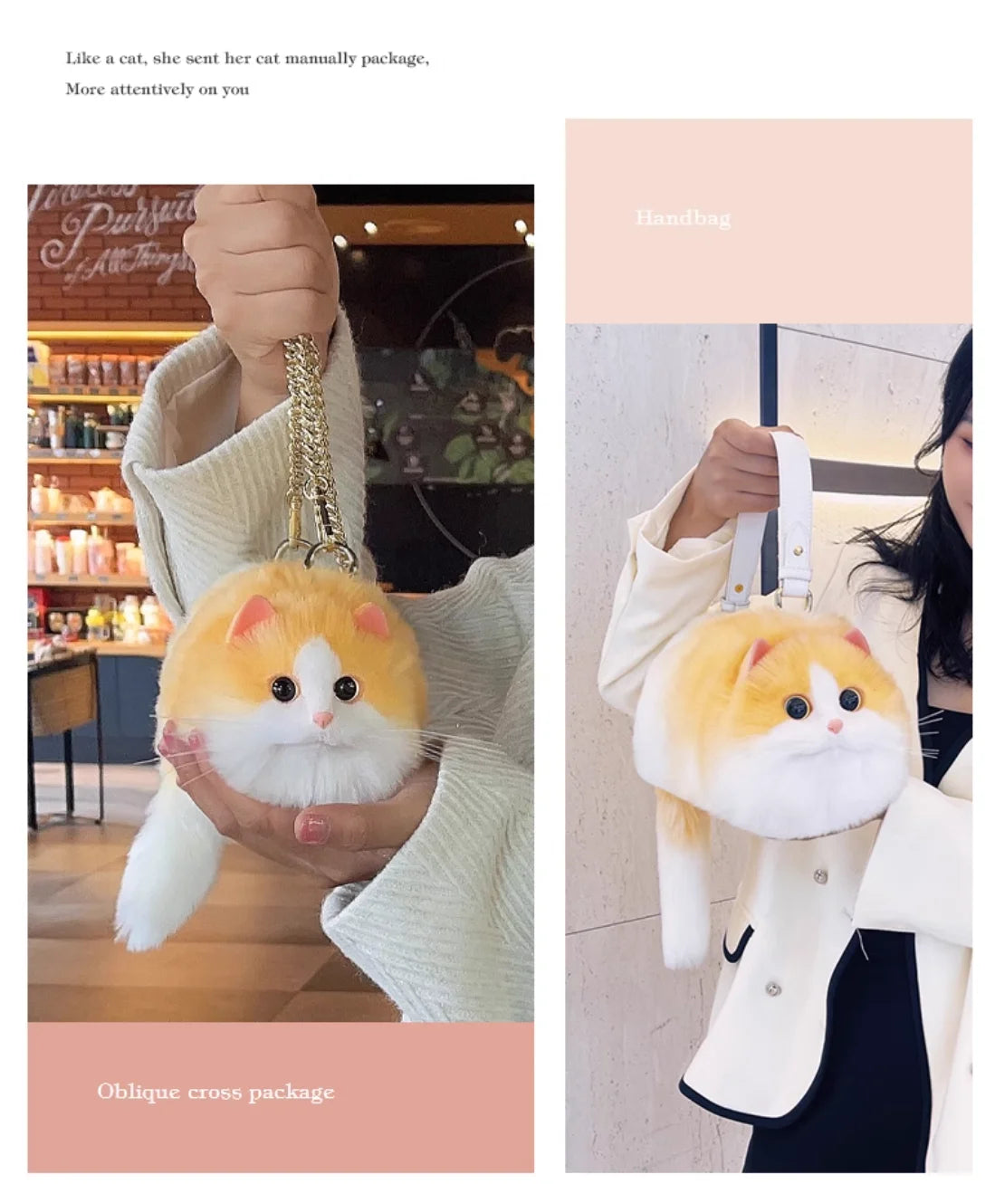 One Shoulder Bag Female Design Small Man Messenger Bag Versatile Hand Made Autumn and Winter Plush Cute Cat Bag