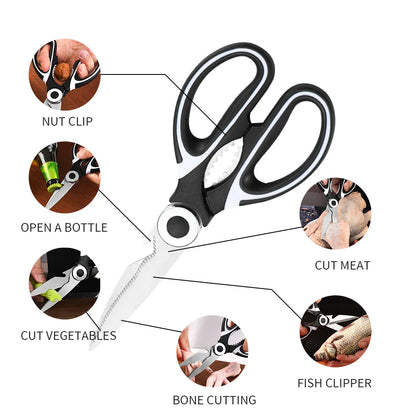 Kitchen Scissors Stainless Steel Multifunctional Household Scissors Shear Bone Scissors Chicken Wings Fish Chopper Bottle Opener